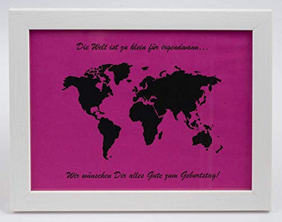 Geldgeschenk mit Ihrem Text auf der Weltkarte MIT Bilderrahmen - Geschenkapp