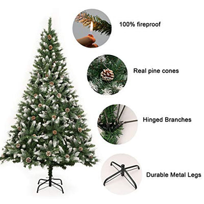 GIGALUMI Künstlicher Weihnachtsbaum mit Schnee-Effekt 150cm 760 Spitzen Tannenbaum mit beschneiten Ästen und Tannenzapfen inkl. Metallständer - Geschenkapp