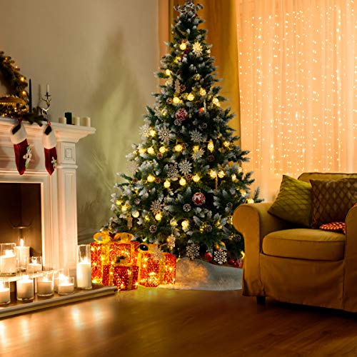 GIGALUMI Künstlicher Weihnachtsbaum mit Schnee-Effekt 150cm 760 Spitzen Tannenbaum mit beschneiten Ästen und Tannenzapfen inkl. Metallständer - Geschenkapp