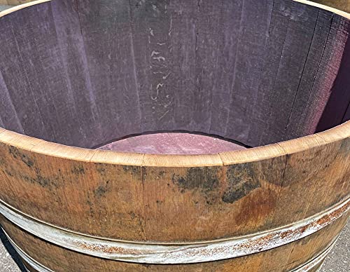 Großes 250L rustikales Weinfass aus Eichenholz, Holzfass halbiert - Als Pflanzkübel oder Teichfass (Naturbelassen - mit Schlaufen) - Geschenkapp