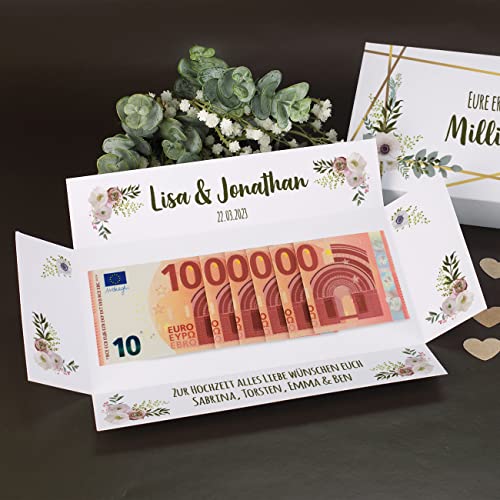 Herz & Heim® Geschenkverpackung Geldgeschenk mit Personalisierung - Erste Million Hochzeit - Geschenkapp