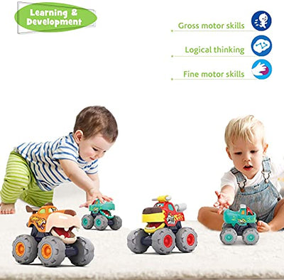 HOLA Baby Spielzeug 1 2 3 Jahre Junge, 3 Stück Monstertruck Reibungsbetriebene Rennwagen LKW Zurückziehen Push and Go Trägheit Fahrzeug Auto Spielzeug, Geschenk Spielzeug ab 2 3 Jahre Junge - Geschenkapp