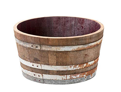 Holzfass, gebrauchtes Weinfass halbiert aus Eichenholz rustikal -als Pflanzkübel oder Miniteich (ohne Zubehör) - Geschenkapp