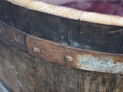 Holzfass, gebrauchtes Weinfass halbiert aus Eichenholz rustikal -als Pflanzkübel oder Miniteich (ohne Zubehör) - Geschenkapp