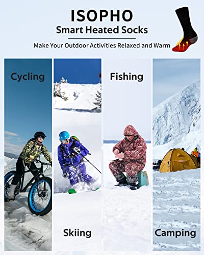 ISOPHO Beheizbare Socken für Frauen Männer, Smarte Beheizte Socken 3 Temperaturstufen mit 3500mAh Akku, Warme Baumwoll-Heizsocken für Skifahren, Jagen, Fischen, Radfahren, Camping, Outdoor Arbeiten - Geschenkapp