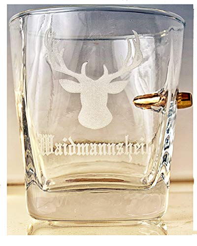 Jäger Geschenk - Trink Glas mit Geschoß cal.308 und Gravur -Waidmannsheil-KolbergGlas WhiskyGläser mit Gravur Jagd Geschenke - Geschenkapp