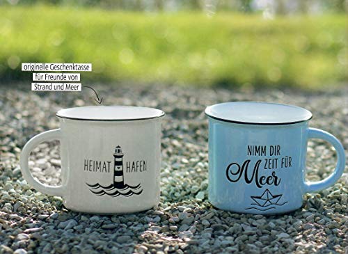 Kaffeetasse vintage | Keramik Becher zum verschenken | 400 ml | maritim | Nimm dir Zeit für Meer, 61328, Blau - Geschenkapp