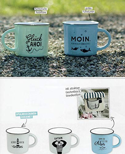 Kaffeetasse vintage | Keramik Becher zum verschenken | 400 ml | maritim | Nimm dir Zeit für Meer, 61328, Blau - Geschenkapp
