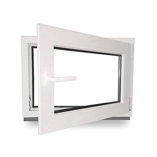 Kellerfenster - Kunststoff - Fenster - innen weiß/außen weiß - BxH: 80 x 50 cm - 800 x 500 mm - DIN Rechts - 2 fach Verglasung - 60 mm Profil - Geschenkapp