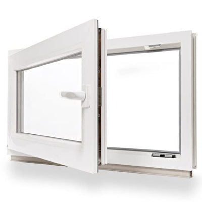 Kellerfenster Kunststofffenster weiß, BxH: 50 x 80 cm / 500 x 800 mm 2-fach Verglasung (32 mm) Dreh-Kipp inkl. Pilzkopfverriegelung, DIN Links (Griff Rechts), 70 mm Profil - Geschenkapp