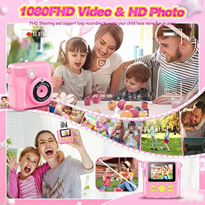 KinderKamera - Sofortbildkamera DigitalKamera Print 1080P - 16x Digitalzoom 2.4" Bildschirm - 32GB Karte - 3 Rollen Druckpapier - mit Aufbewahrungstasche Weihnachten Geschenk für Kinder 3-12 Jahren - Geschenkapp