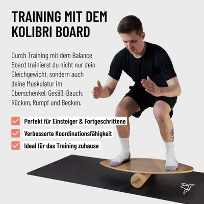 kolibri boards Round Grip - Balance Board | Made in Germany | inkl. Korkrolle | nachhaltig | 100% Holz | kein Plastik | einzigartiger Halt | perfekt für Anfänger und Fortgeschrittene - Geschenkapp