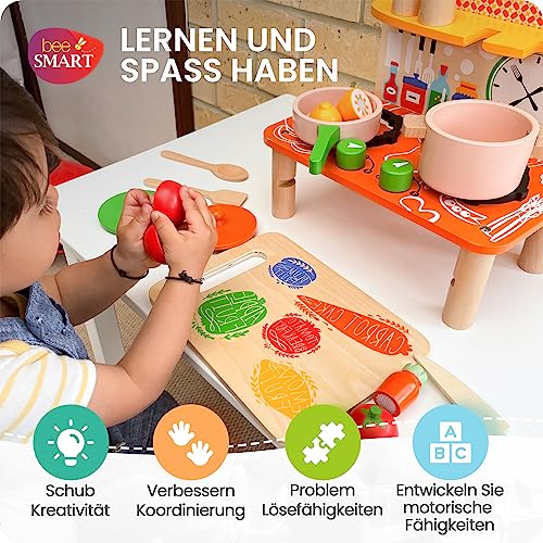 Küchen-Set aus Holz – 19-teiliges Set mit viel Zubehör | | Tolles Holzspielzeug | Geschenk für Kinder Kleinkind Jungen & Mädchen - Geschenkapp