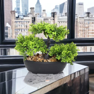 Kunstbonsai Bonsai-Kunstbaum - Künstlicher Buchsbaum Bonsai im Topf für Zuhause Büro Baddeko Desktop und als Geschenk Immergrün Bonsai-Kunstbaum - Geschenkapp