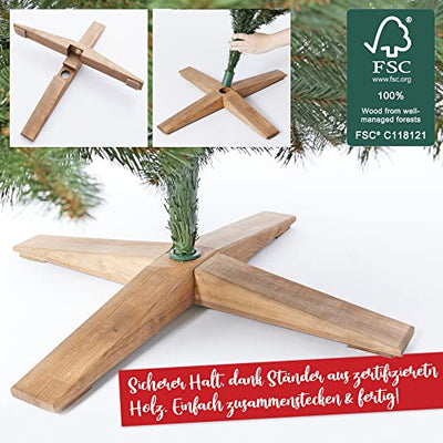 Künstlicher Weihnachtsbaum in Premium Qualität mit FSC-zertifiziertem Holzständer (Brandneu) – Naturgetreu und mit dicht bestückten Zweigen – Künstliche Weihnachtsbäume 180cm oder 220cm - Geschenkapp