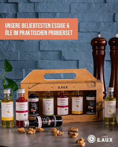 LAUX Essig Öl Geschenkbox | 5 Sorten im Set: Olivenöl, Walnussöl, Balsam & Aperitif | Für Salate Oder Herzhafte Gerichte | Geschenk zu Ostern (5 x 40ml) - Geschenkapp