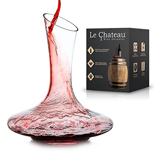 Le Chateau Weindekanter - mundgeblasene bleifreie Kristall-Weinkaraffe - Wein Decanter zum Belüften von Rotwein - Wein Zubehör für eine Flasche Wein (750 ml) - Geschenkapp