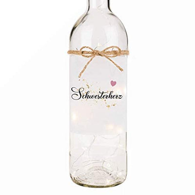 LED Flaschenlicht mit Spruch “Schwesterherz” I liebevolle Dekoflasche mit LED Beleuchtung I Geschenk als Dankeschön und zum Geburtstag - Geschenkapp