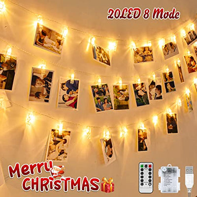 LED Foto Lichterkette, mehrweg 2.2 Meter/Lichterketten-8 Modi 20 Foto-Clips, USB/Batteriebetrieben Stimmungsbeleuchtung,Dekoration für Wohnzimmer,Weihnachten,Hochzeiten,Party - Geschenkapp
