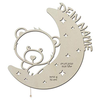 LED Nachtlicht Bär auf Mond mit Name personalisiert I Besondere Taufgeschenke Geschenke zur Geburt und Taufe für Mädchen Junge Jungs - Geschenkapp