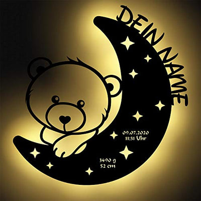 LED Nachtlicht Bär auf Mond mit Name personalisiert I Besondere Taufgeschenke Geschenke zur Geburt und Taufe für Mädchen Junge Jungs - Geschenkapp