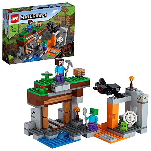 LEGO 21166 Minecraft Die verlassene Mine Bauset, Zombiehöhle mit Figuren: Schleim, Steve und Spinne - Geschenkapp