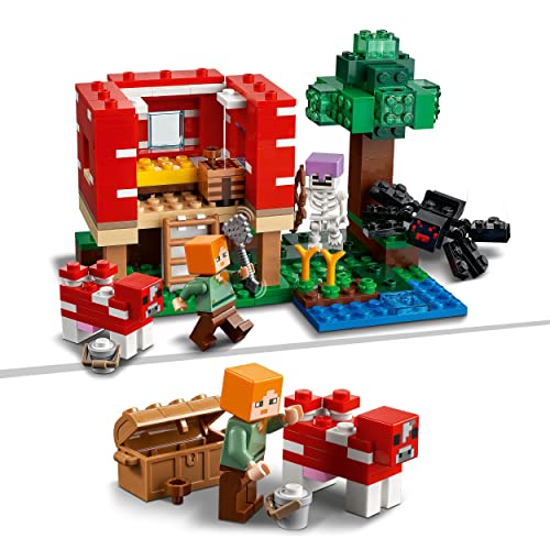 LEGO 21179 Minecraft Das Pilzhaus, Spielzeug ab 8 Jahren, Geschenk für Kinder mit Figuren von Alex, Mooshroom & Spinnenreiter, Kinderspielzeug - Geschenkapp