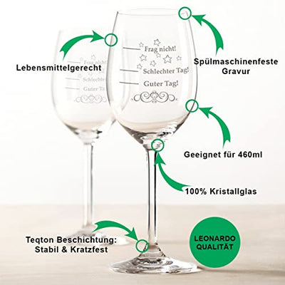 Leonardo XL Weinglas mit Gravur - Schlechter Tag, Guter Tag, Frag nicht! - Lustige Geschenke - Originelles Geburtstagsgeschenk für Männer & Frauen - Geeignet als Rotweingläser Weißweingläser - Geschenkapp