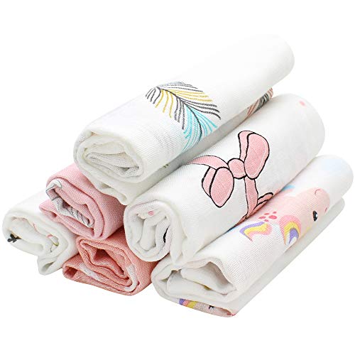 LifeTree Baby Musselin Waschlappen, 6 Stück Extra weiche Bambus Baumwolle Baby Handtuch für Mädchen, 27x27 cm Waschlappen Kinder Tücher - Geschenkapp