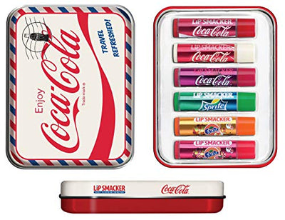 Lip Smacker Coca Cola Geschenkdose: Reiseset mit 6 Lippenpflegestiften in verschiedenen Geschmacksrichtungen + Schlafmaske - Geschenkapp