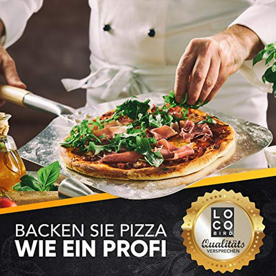 Loco Bird Pizzastein für Backofen & Gasgrill inkl. Pizzasschieber - 3er Set - Pizzastein rechteckig aus Cordierit für knusprigen Pizzaboden wie vom Italiener, Pizzaschieber und Rezeptbuch - Geschenkapp