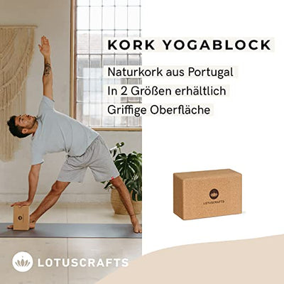 Lotuscrafts Yogablock Kork Supra Grip - ökologisch hergestellt - Yogaklotz aus Naturkork - Korkblock für Yoga und Pilates - Yoga Block für Anfänger und Fortgeschrittene - Geschenkapp