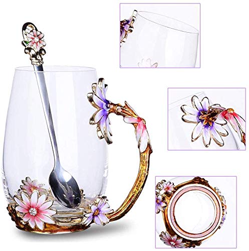 Luka Tech handgemachte Emaille Schmetterling Blume Glas Kaffeetassen Teetasse mit Löffel,personalisierte Geschenke für Frauen freundin Geburtstag Mutter Valentinstag Muttertag muttertagsgeschenk - Geschenkapp
