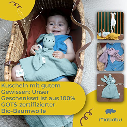 Mababu Baby Geschenkset zur Geburt - Schmusetuch, Beißring, Spucktuch, Tasche- 100% Bio-Baumwolle - GOTS - Ideales Geburtsgeschenk für Jungen & Mädchen - Neugeborenen-Set – Geschenk zur Geburt - Geschenkapp