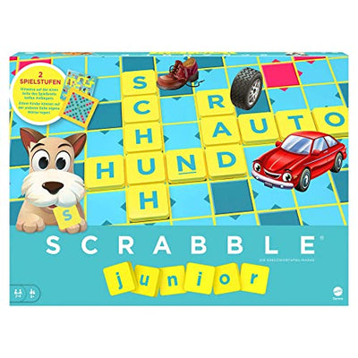 Mattel Games Y9670 - Scrabble Junior Wörterspiel und Kinderspiel, Kinderspiele Brettspiele geeignet für 2 - 4 Kinder ab 6 Jahren, Design kann variieren - Geschenkapp
