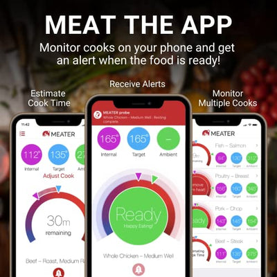 MEATER Plus | Das weltweit erfolgreichste smarte Fleischthermometer mit 50m Reichweite | Für Ofen, Grill, Pfanne, Heißluftfritteuse und Sous-Vide | Perfekter Fleischgenuss via App - Geschenkapp
