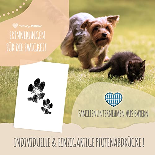 memoryPRINTS.® Pfotenabdruck Set Hund & Katze + Kunstdruck Poster personalisiert | Tintenfreie Stempelkissen Hundepfoten & Katzen Pfoten | Geschenk Hundebesitzer - Geschenkapp