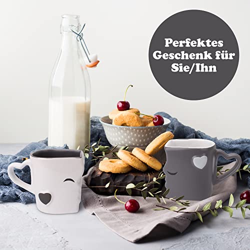 MIAMIO - Kaffeetassen/Küssende Tassen Set Geschenke für Frauen/Geschenke für Männer/Freund/Freundin zur Hochzeit/Weihnachten aus Keramik (Grau) - Geschenkapp