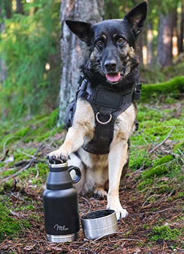 Milu Trinkflasche Hunde für Unterwegs 950ml - Wasserflasche mit Futternapf, Isolierte Edelstahl Hundetrinkflasche, Hundeflasche mit Futterbehälter, Napf, Hund, Wandern, Reisen, Spaziergang - Geschenkapp