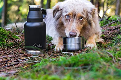Milu Trinkflasche Hunde für Unterwegs 950ml - Wasserflasche mit Futternapf, Isolierte Edelstahl Hundetrinkflasche, Hundeflasche mit Futterbehälter, Napf, Hund, Wandern, Reisen, Spaziergang - Geschenkapp