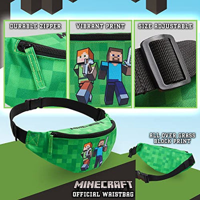 Minecraft Bauchtasche Kinder, Grüne Gürteltasche Kinder mit Verstellbarem Gürtel, Hüfttasche Ideal für Urlaub, Schule, Outdoor Bauchtasche Jungen, Videospieler Geschenke für Kinder - Geschenkapp