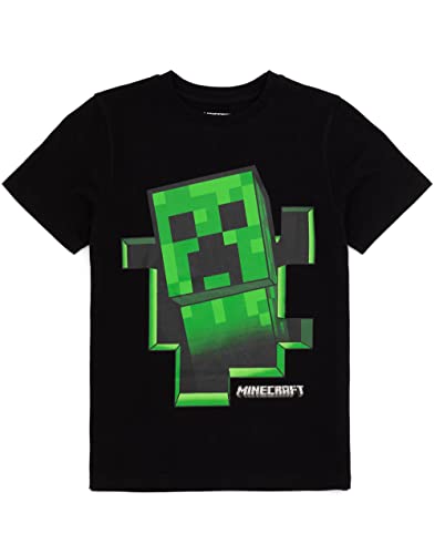 Minecraft T-Shirt Jungen Creeper Innerhalb Schwarzer Kurzarm-Gamer-Top 9-10 Jahre - Geschenkapp
