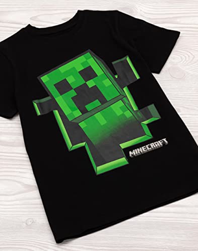 Minecraft T-Shirt Jungen Creeper Innerhalb Schwarzer Kurzarm-Gamer-Top 9-10 Jahre - Geschenkapp