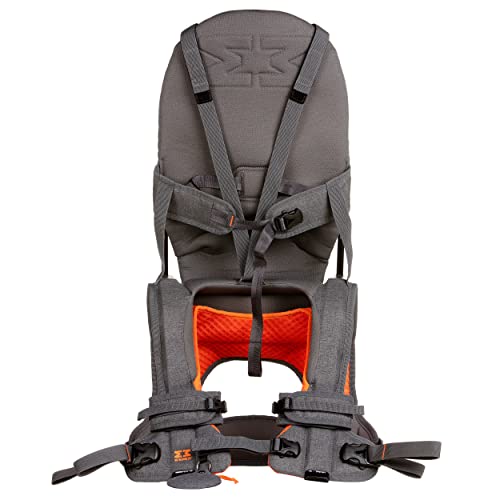 MiniMeis G4 - Baby Schultertrage mit Rückenunterstützung - faltbares Kinder Tragesystem - bis zu 18 kg - Grau-Orange - Geschenkapp