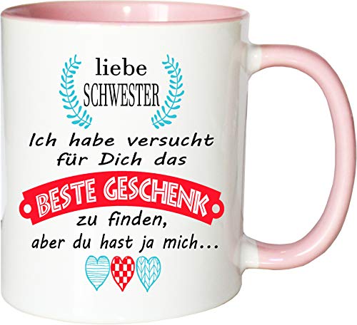 Mister Merchandise Becher Tasse Schwester Kaffee Kaffeetasse liebevoll Bedruckt Geschenkidee Familie Weiß-Rosa - Geschenkapp