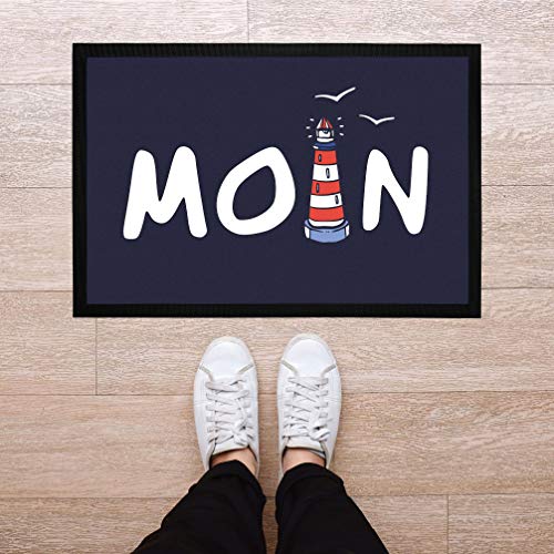 MoonWorks® Fußmatte Moin maritim Leuchtturm norddeutsch Hallo Willkommen rutschfest & waschbar schwarz 60x40cm - Geschenkapp