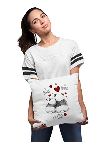 MoonWorks® Kissenbezug Kissenhülle Panda Motiv Spruch Ich Deins Du Meins Wir Eins Liebes-Geschenk Partner Liebesbeweis weiß Unisize - Geschenkapp