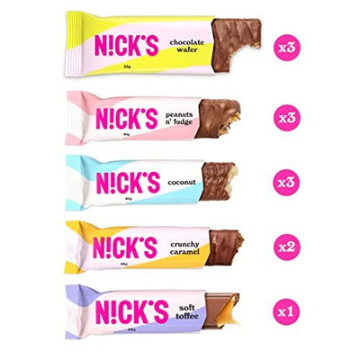 NICKS Schokolade Keto Riegel Favoriten Mix mit Schokoriegel ohne Zuckerzusatz, Glutenfrei, Low carb Süßigkeiten (12 Snacks bars) - Geschenkapp