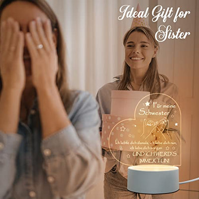 Niyewsor Schwester Geschenk, Geschenk Schwester Geburtstag, Acryl Nachtlicht LED Lampe Geschenke für Schwester, Beste Schwester Geschenke, Personalisierte Geschenke für Große Schwester - Geschenkapp