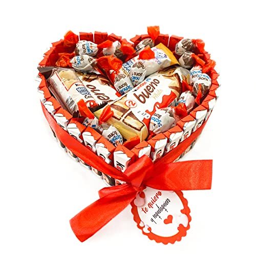Onza Kinder Schokolade Süßigkeiten box. Originelle Geschenke mit Kinder Shokobons mix | Schokoladenkorb in Herzform | Weihnachten, Valentinstag schokolade - Geschenkapp